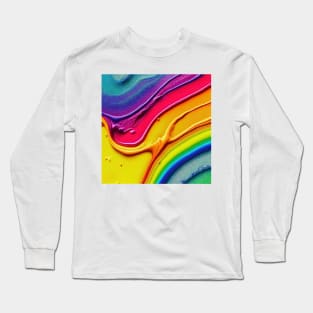 Liquid Colors Flowing Infinitely - Heavy Texture Swirling Thick Wet Paint - Abstract Inspirational Rainbow Drips Long Sleeve T-Shirt